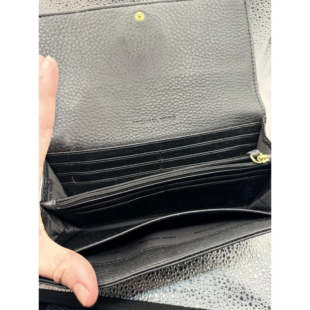 MICHAEL KORS MK‎ Fulton Gusset Carryall Black Pebble Leather Envelope Wallet